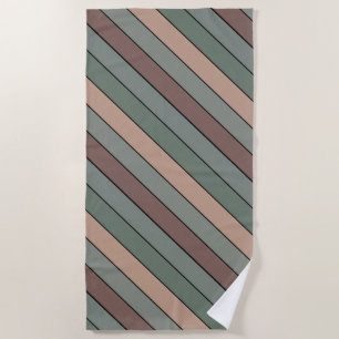 Brown Green And Black Stripes On Watercolor Paper Beach Towel