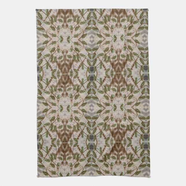 Brown Green and Grey Blue Kitchen Towel (Vertical)