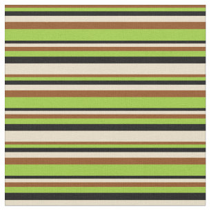 Brown, Green, Black & Tan Coloured Stripes Pattern Fabric