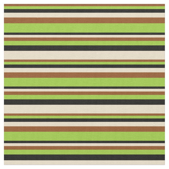 Brown, Green, Black & Tan Coloured Stripes Pattern Fabric (Close Up)