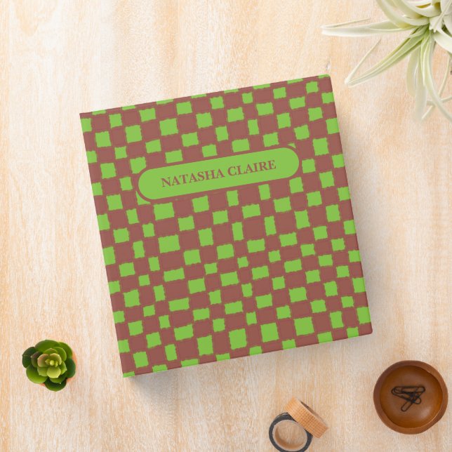 Brown Green Chequerboard Pattern Stylish Binder (In Situ)