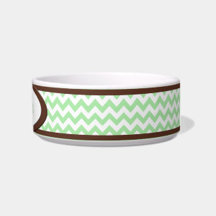 Brown & Green Chevron Personalized Cat Bowl