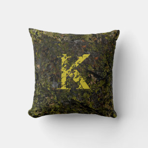 Brown Green Cracked Natural Rock Custom Monogram Throw Pillow