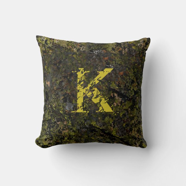 Brown Green Cracked Natural Rock Custom Monogram Throw Pillow (Front)