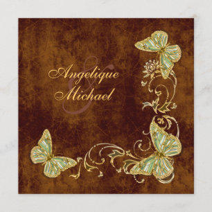 Brown green gold country wedding invitation