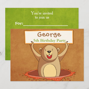 Brown Green Groundhog Party Invitation Card