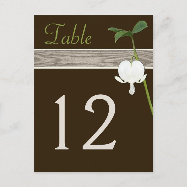 Brown, Green, Ivory Bleeding Heart Table Number Postcard (Front)