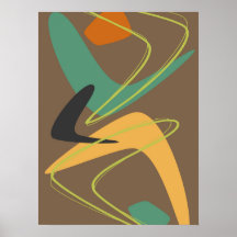 Brown Green Modern Mid Century Abstract Vintage