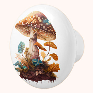 Brown Green Neutrals Woodland Mushroom Cottagecore Ceramic Knob