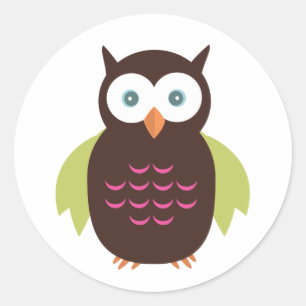 Brown & Green Owl  Classic Round Sticker