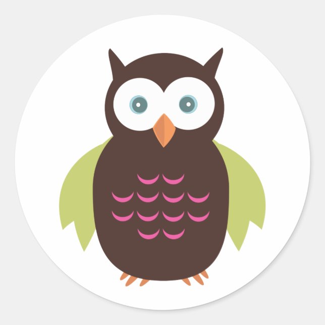 Brown & Green Owl  Classic Round Sticker (Front)