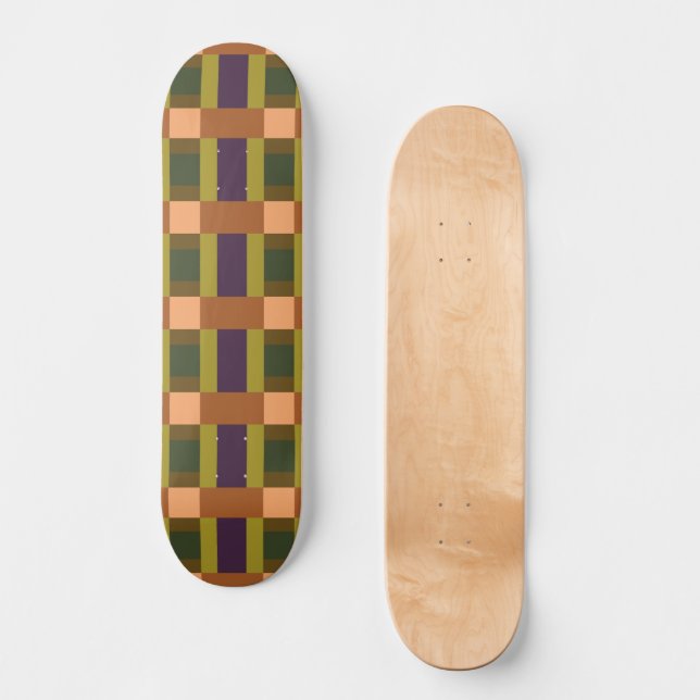 Brown Green Peach Purple Colour Block Print Skateboard (Front)