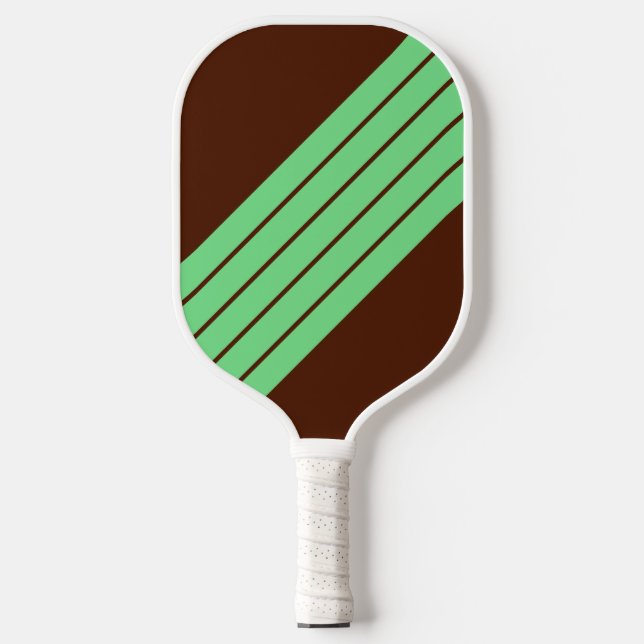 Brown Green Striped 70s 80s Classic Retro Stripes Pickleball Paddle (Front)