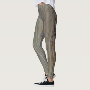 Brown Green Striped Polished Onyx Stone Pattern Leggings