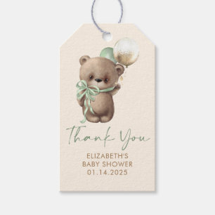 Brown Green Teddy Bear Baby Shower Thank You Gift Tags