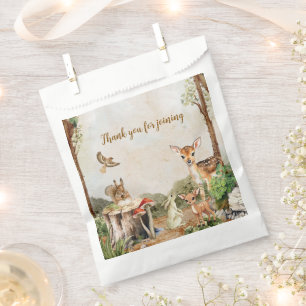Brown green watercolor baby shower invitation favour bag