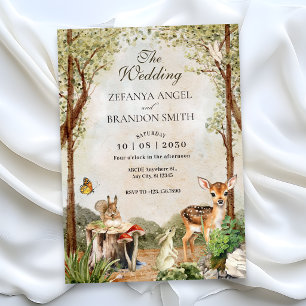 BROWN GREEN WOOD WILDLIFE NATURE WEDDING INVITATION