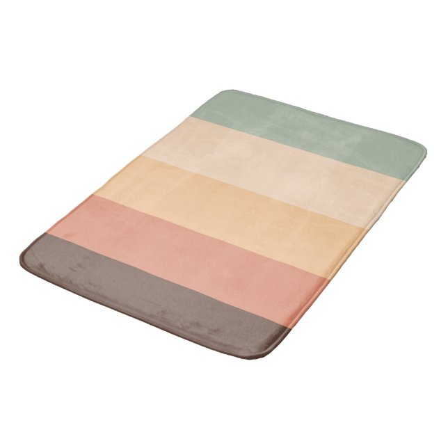 Brown, green, yellow and orange stripes bath mat (Angled)