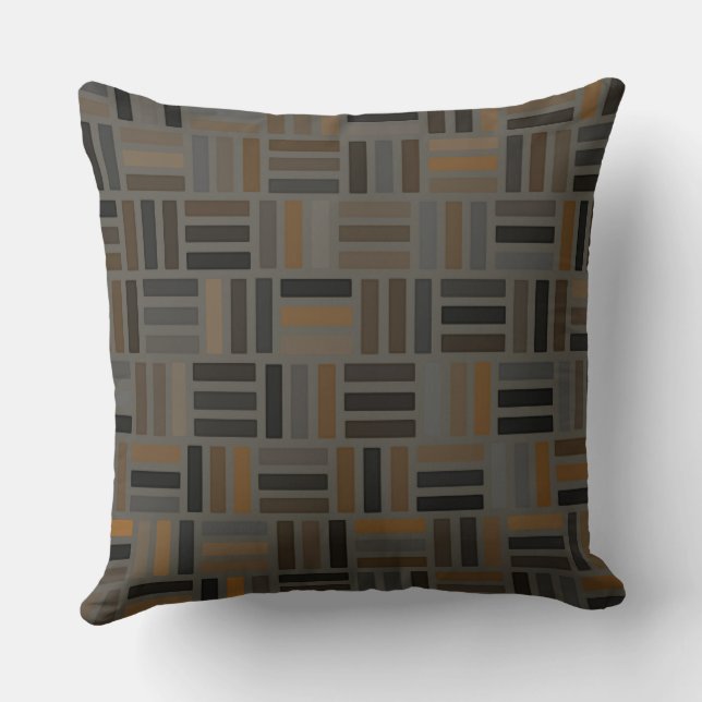Brown, Grey and Yellow Geometric Throw Pillow (Back)