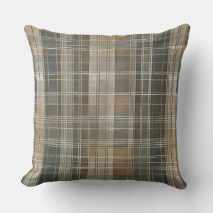 Brown Grey Beige Modern Farmhouse Plaid Throw Pillow
