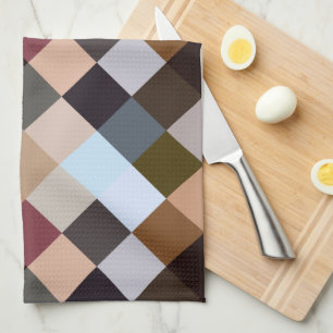 Brown Grey Dark Mauve Taupe Squares Mosaic Pattern Kitchen Towel