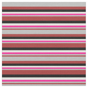 Brown, Grey, Deep Pink, White & Black Lines Fabric