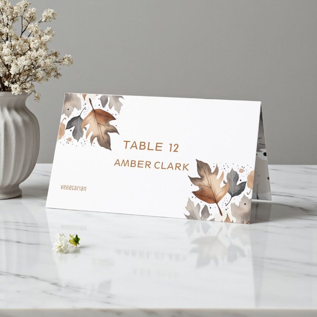 Brown Grey Floral Pattern Autumn Wedding Place Card (Creator Uploaded)