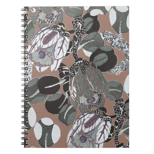 Brown grey floral pattern notebook (Front)