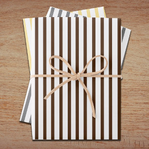Brown, Grey, Gold Stripes Set of 3 Wrapping  Paper Sheet