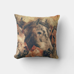Brown Grey Horse Painting Pillow