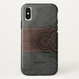 Brown & Grey Leather With Black Lace Accent iPhone X Case