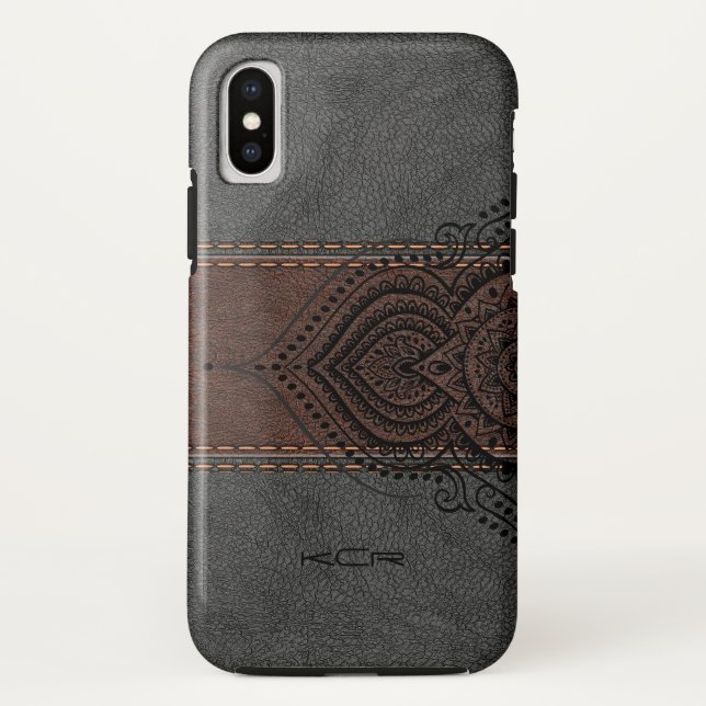 Brown & Grey Leather With Black Lace Accent Case-Mate iPhone Case (Back)