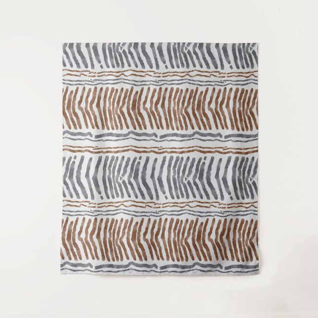 Brown Grey Modern Boho Wall Hanging Tapestry (Front)