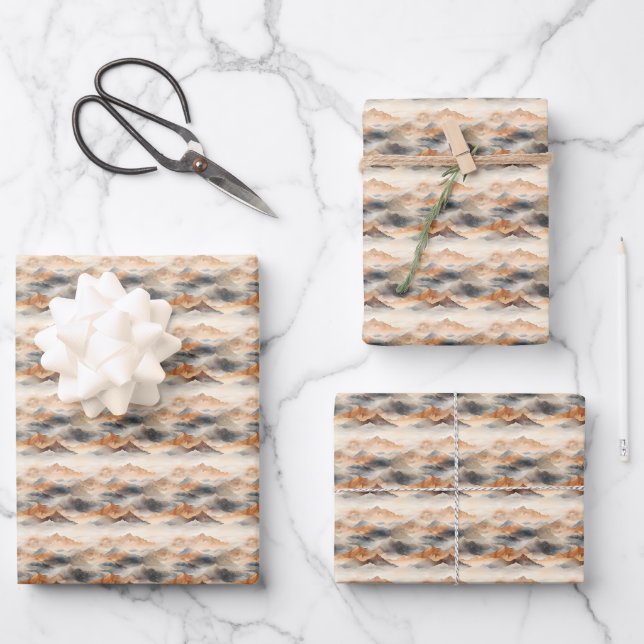Brown & Grey Mountain Landscape Wrapping Paper Sheet (Front)