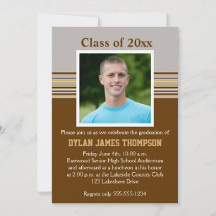 Brown, Grey, Tan Photo Graduation Invitation