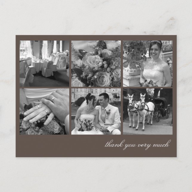Brown grid collage 6 photos memories thank you postcard (Front)