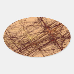 Brown Grunge Abstract Fractal Oval Sticker