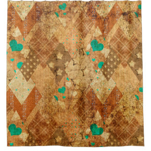 Brown grunge quilt patchwork pattern with stars an