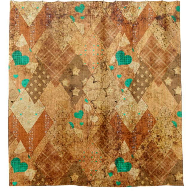 Brown grunge quilt patchwork pattern with stars an (Front)