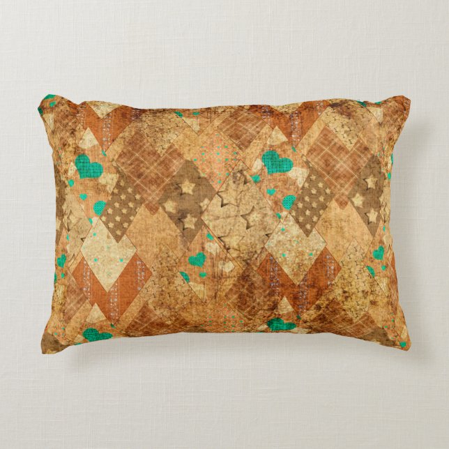 Brown grunge quilt patchwork pattern with stars an accent pillow (Front)