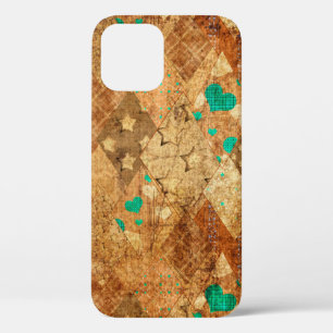 Brown grunge quilt patchwork pattern with stars an iPhone 12 case