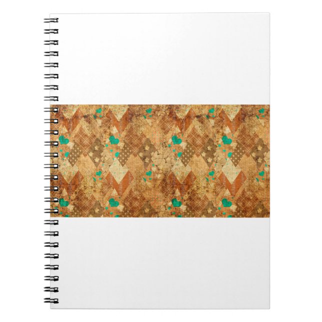 Brown grunge quilt patchwork pattern with stars an notebook (Front)