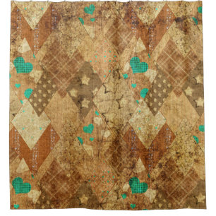 Brown Grunge Quilt Stars Hearts