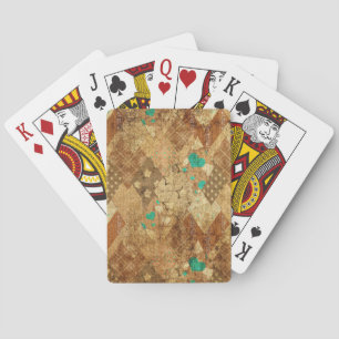 Brown Grunge Quilt Stars Hearts Playing Cards