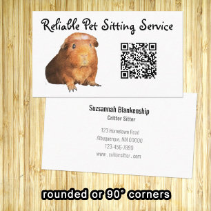 Brown Guinea Pig Photo & QR Code Pet Care Business Card
