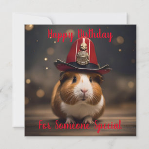 Brown Guinea Pig Wearing A Fireman's Hat,