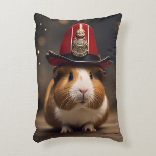 Brown Guinea Pig Wearing A Fireman's Hat, Accent Pillow