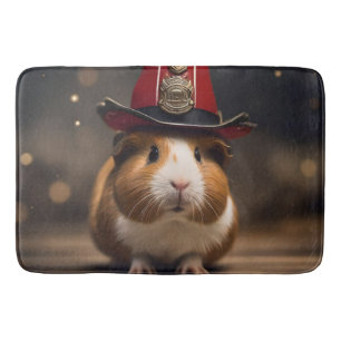 Brown Guinea Pig Wearing A Fireman's Hat, Bath Mat