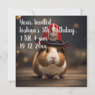 Brown Guinea Pig Wearing A Fireman's Hat, Invitation
