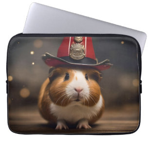Brown Guinea Pig Wearing A Fireman's Hat, Laptop Sleeve
